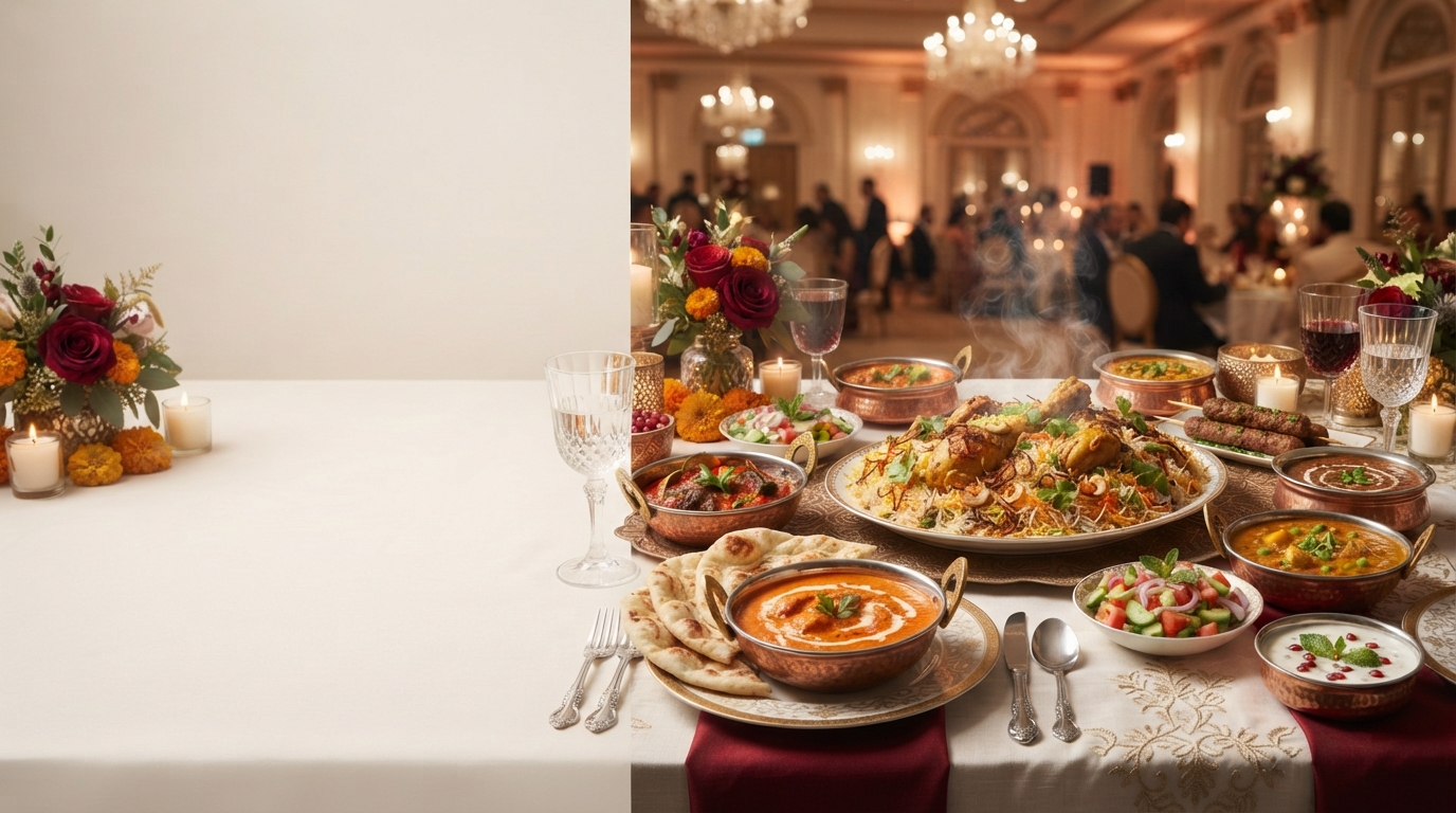 Elegant Pakistani catering spread prepared by Deen Foods & Caterers